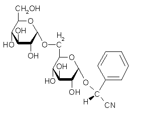 Estructura química del glucósido amigdalina contenido en las almendras amargas