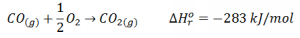 Ecuación termoquímica de formación de CO2 a partir de CO para 1 mol