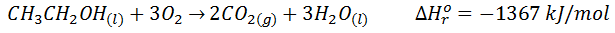 Ecuación termoquímica de combustión del etanol