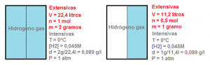 Recipiente con hidrógeno: variables intensivas y extensivas
