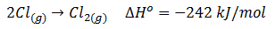 Reacción de formación de cloro gaseoso: energía de enlace negativa