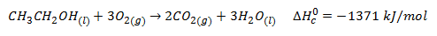 Reacción de combustión del etanol en condiciones estándar