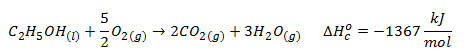 Ecuación termoquímica de combustión del alcohol etílico