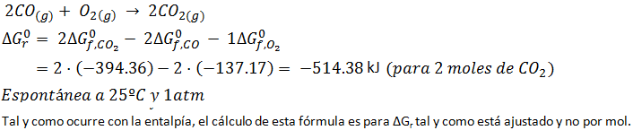 Ejemplo de calculo de la variacion de energia libre para la formacion de co2