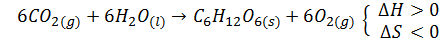 Signos de la variación de entropía y entalpía: formación de glucosa por fotosíntesis