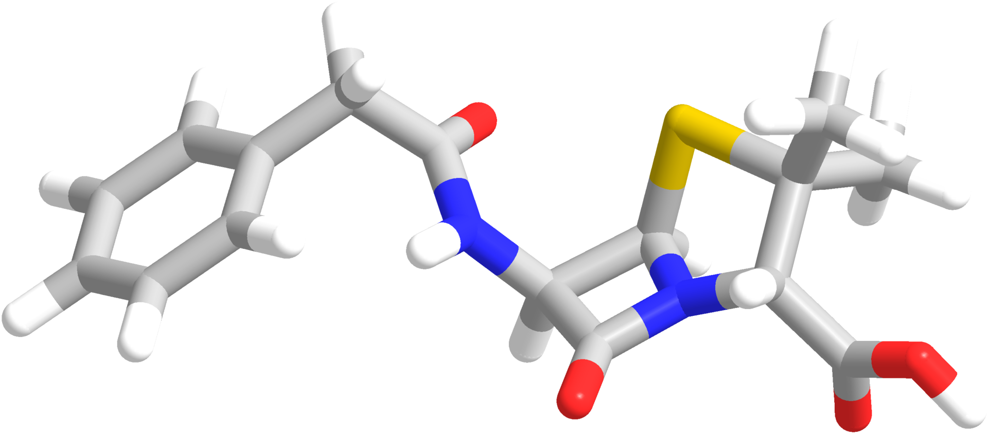 Estructura química de la penicilina en 3D