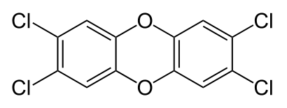 Estructura química de la 2,3,7,8-tetraclorodibenzo-p-dioxina