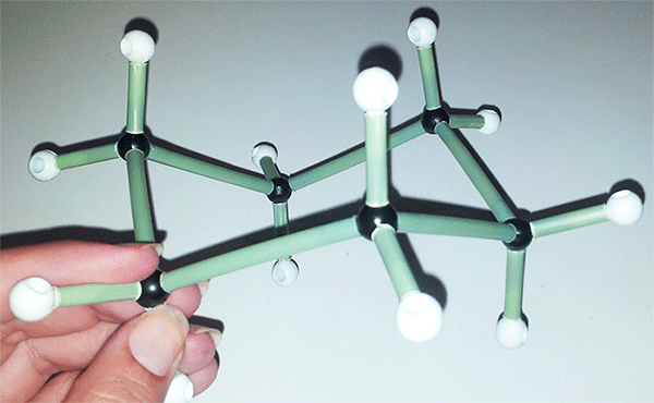 Modelo molecular conformación silla ciclohexano