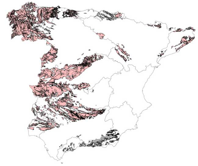 Mapa de distribución del radón en edificios de España