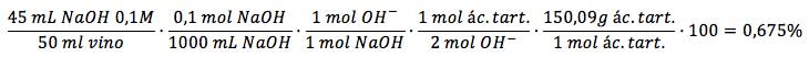 Cálculos estequiométricos neutralización ácido tartárico