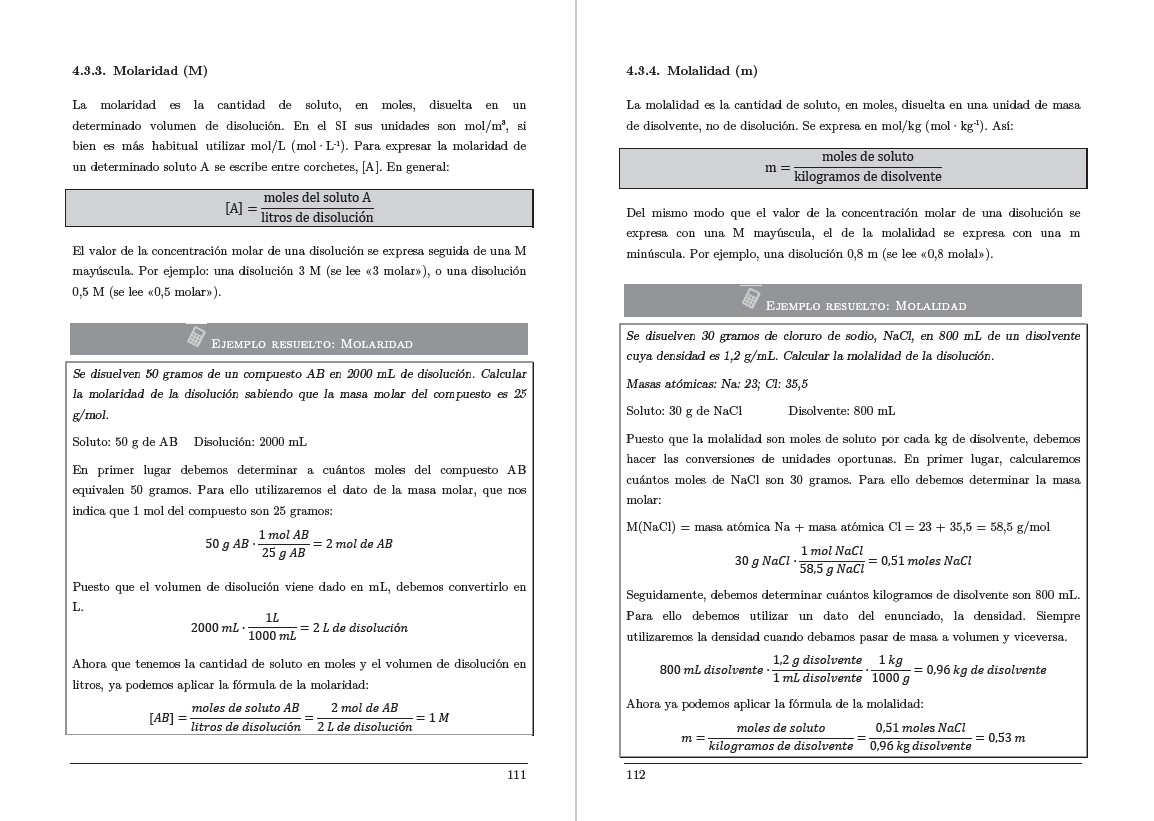 Libro mayores de 25 de Andalucía Química disoluciones y ejemplos resueltos
